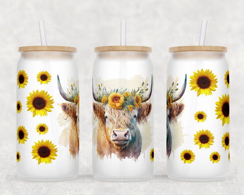 Highland Cow Libbey Glass Can Wraps, 16 Oz Glass Can Sublimation Designs, Highland Cow Glass Can PNG Files, Heifer Glass Can Wraps Sublimation HappyDesignStudio 