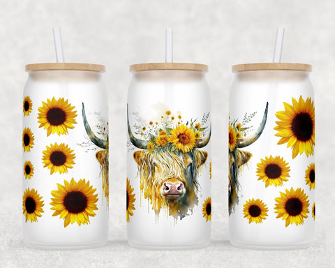 Highland Cow Libbey Glass Can Wraps, 16 Oz Glass Can Sublimation Designs, Highland Cow Glass Can PNG Files, Heifer Glass Can Wraps Sublimation HappyDesignStudio 