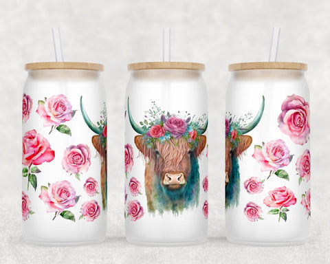 Highland Cow Libbey Glass Can Wraps, 16 Oz Glass Can Sublimation Designs, Highland Cow Glass Can PNG Files, Heifer Glass Can Wraps Sublimation HappyDesignStudio 