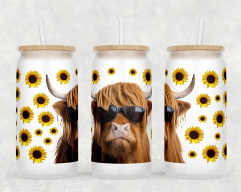 Highland Cow Libbey Glass Can Wraps, 16 Oz Glass Can Sublimation Designs, Highland Cow Glass Can PNG Files, Heifer Glass Can Wraps Sublimation HappyDesignStudio 