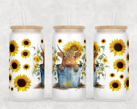 Highland Cow Libbey Glass Can Wraps, 16 Oz Glass Can Sublimation Designs, Highland Cow Glass Can PNG Files, Heifer Glass Can Wraps Sublimation HappyDesignStudio 