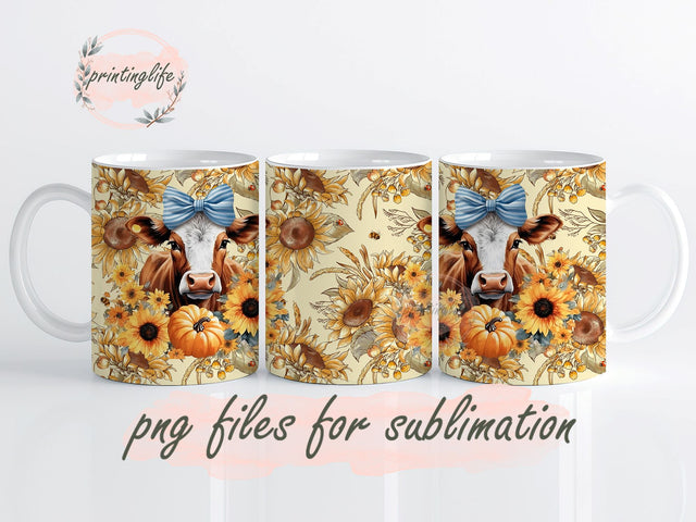 Highland Cow Mug Wrap Halloween Fall Highland Cow Sublimation Design Sublimation PrintingLife 