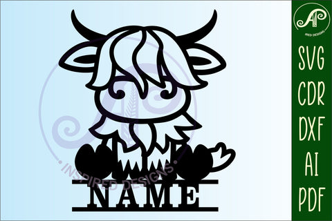 Highland Cow Name sign SVG laser cut template farm animal SVG APInspireddesigns 