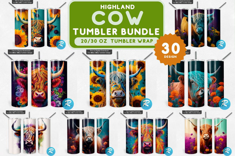 Highland Cow Png Tumbler Bundle Sublimation Regulrcrative 