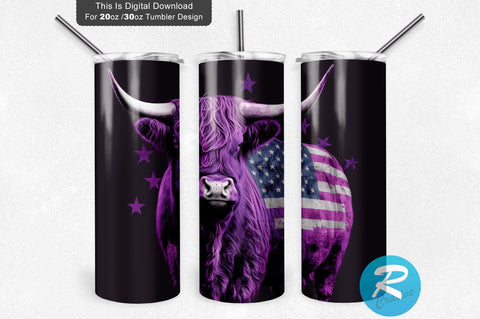 Highland Cow Purple Flag 20 oz / 30 oz Skinny Tumbler Sublimation Regulrcrative 