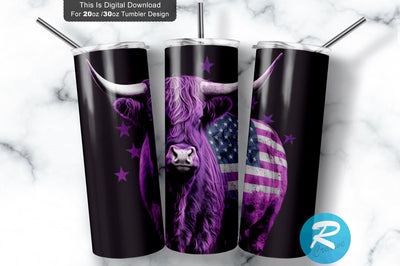 Highland Cow Purple Flag 20 oz / 30 oz Skinny Tumbler Sublimation Regulrcrative 