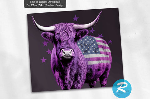 Highland Cow Purple Flag 20 oz / 30 oz Skinny Tumbler Sublimation Regulrcrative 