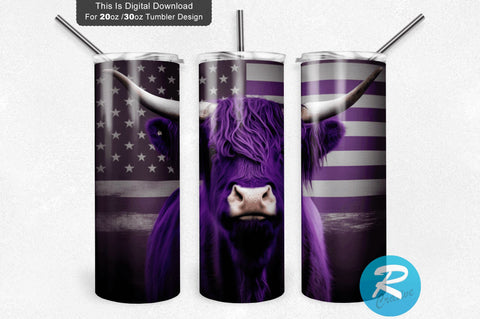 Highland Cow Purple Usa Flag 20 oz / 30 oz Skinny Tumbler Sublimation Regulrcrative 