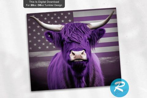 Highland Cow Purple Usa Flag 20 oz / 30 oz Skinny Tumbler Sublimation Regulrcrative 