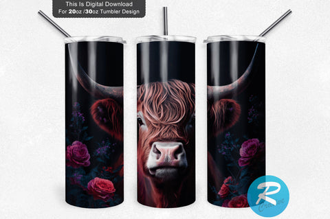 Highland Cow Rose 20 oz / 30 oz Skinny Tumbler Sublimation Regulrcrative 