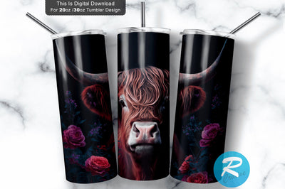 Highland Cow Rose 20 oz / 30 oz Skinny Tumbler Sublimation Regulrcrative 