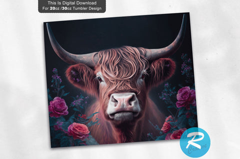 Highland Cow Rose 20 oz / 30 oz Skinny Tumbler Sublimation Regulrcrative 
