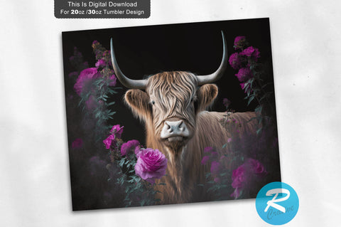 Highland Cow Rose Flower 20 oz / 30 oz Skinny Tumbler Sublimation Regulrcrative 