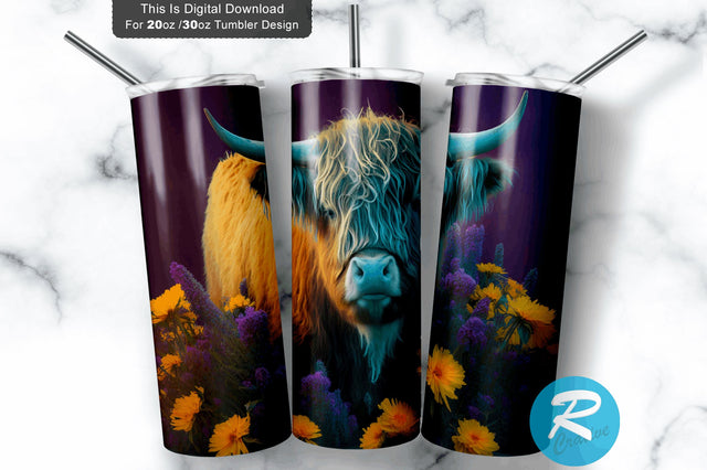 Highland Cow Shame Plant Flower 20 oz / 30 oz Skinny Tumbler Sublimation Regulrcrative 