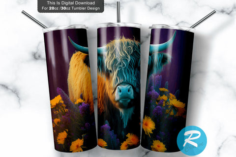 Highland Cow Shame Plant Flower 20 oz / 30 oz Skinny Tumbler Sublimation Regulrcrative 