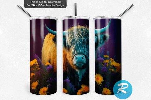 Highland Cow Shame Plant Flower 20 oz / 30 oz Skinny Tumbler Sublimation Regulrcrative 