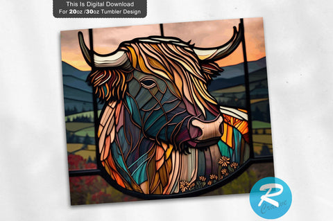 Highland Cow Stained Glass 20 oz / 30 oz Skinny Tumbler Sublimation Regulrcrative 