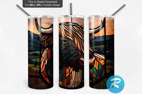 Highland Cow Stained Glass 20 oz / 30 oz Skinny Tumbler Sublimation Regulrcrative 