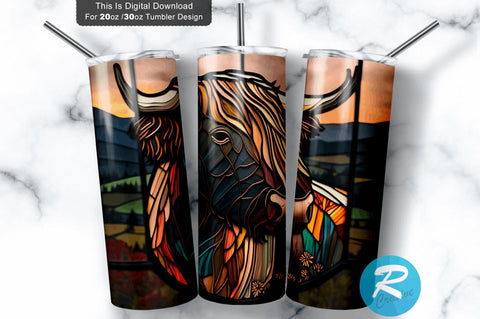 Highland Cow Stained Glass 20 oz / 30 oz Skinny Tumbler Sublimation Regulrcrative 