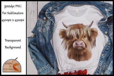 Highland Cow - Sublimation design, PNG file Sublimation Making it Personal 
