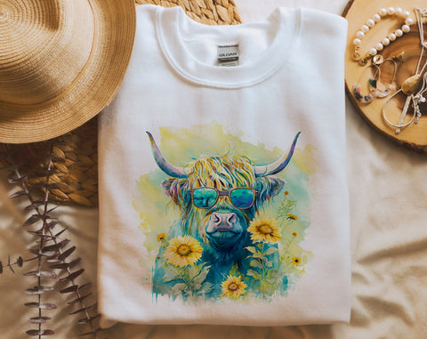 Highland Cow Sublimation Designs Bundle, 6 Designs, Highland PNG Files, Highland Cow With Sunflowers PNG, Highland Cow In Sunglasses PNG Sublimation HappyDesignStudio 