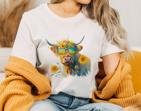 Highland Cow Sublimation Designs Bundle, 6 Designs, Highland PNG Files, Highland Cow With Sunflowers PNG, Highland Cow In Sunglasses PNG Sublimation HappyDesignStudio 