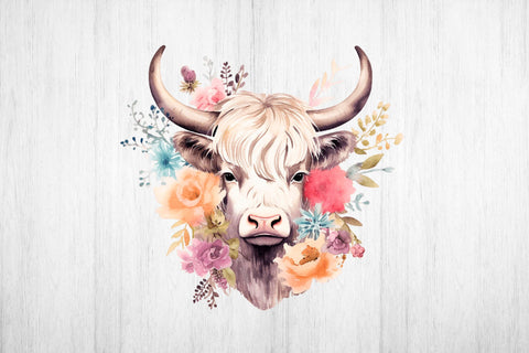 Highland Cow Sublimation. Floral Higland Cow PNG. Sublimation Samaha Design 