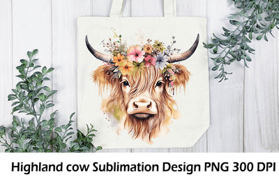 Highland Cow Sublimation. Floral Higland Cow PNG. Sublimation Samaha Design 