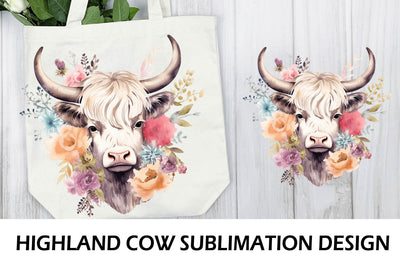 Highland Cow Sublimation. Floral Higland Cow PNG. Sublimation Samaha Design 