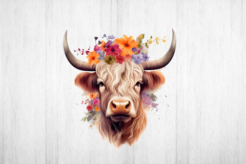 Highland Cow Sublimation. Higland Cow Png Floral. Sublimation Samaha Design 