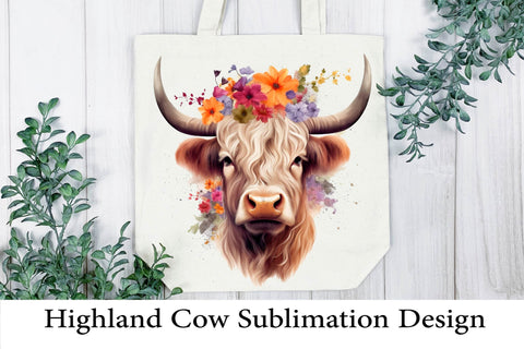 Highland Cow Sublimation. Higland Cow Png Floral. Sublimation Samaha Design 