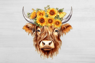 Highland Cow Sublimation. Higland Floral Png Cow. Sublimation Samaha Design 