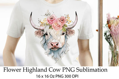 Highland Cow Sublimation PNG. Floral Cow Face. Farm House Sublimation Samaha Design 
