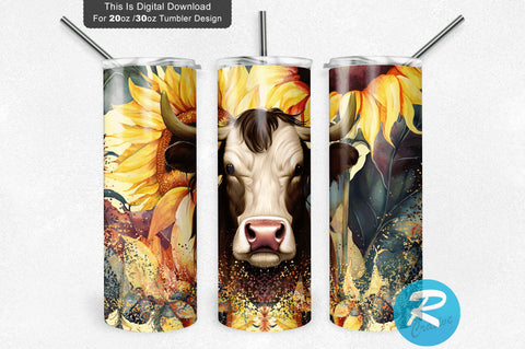 Highland Cow Sunflower 20 oz / 30 oz Tumbler PNG Sublimation Regulrcrative 