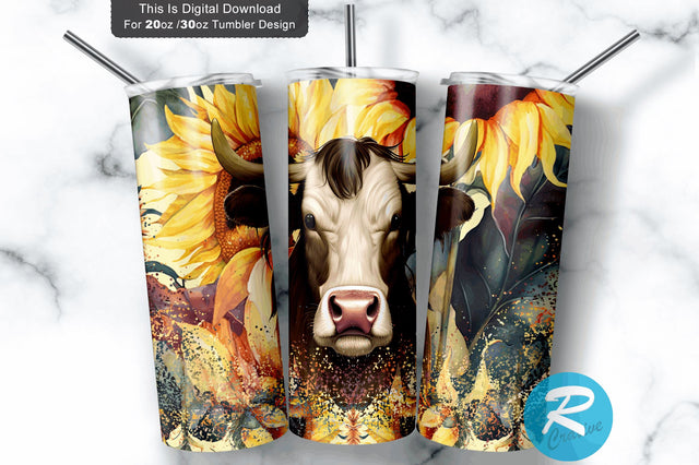 Highland Cow Sunflower 20 oz / 30 oz Tumbler PNG Sublimation Regulrcrative 