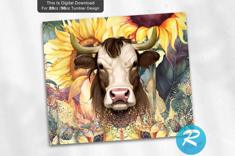 Highland Cow Sunflower 20 oz / 30 oz Tumbler PNG Sublimation Regulrcrative 