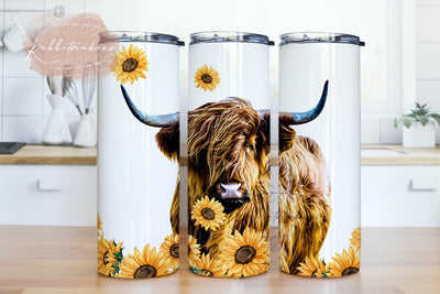 Highland Cow Sunflower 20oz Skinny Tumbler PNG , Animal Sublimation Design, Highland Cow Sublimation 20oz Tumbler, Digital Download PNG Sublimation Rabbitmakies 