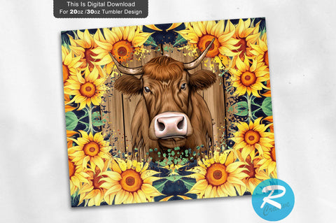 Highland Cow sunflower Floral 20 oz / 30 oz Tumbler PNG Sublimation Regulrcrative 