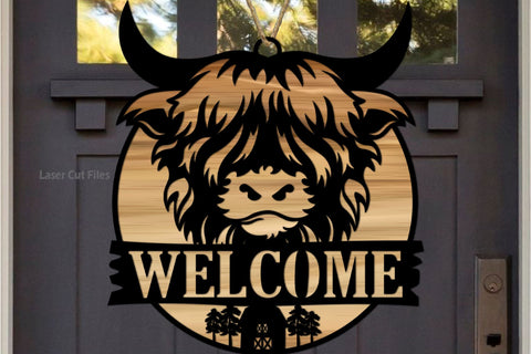 Highland Cow SVG Laser Cut Files | Cow Head SVG | Welcome Sign SVG | Glowforge Files SVG Cloud9Design 