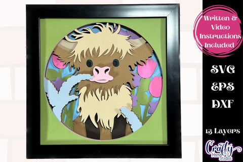 Highland Cow Svg Shadow Box, 3D Fluffy Baby Cow Paper Craft SVG Crafty Mama Studios 
