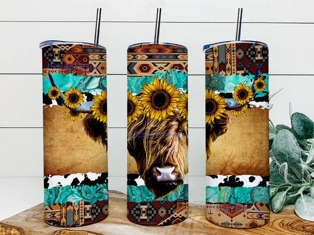 Highland Cow Tumbler 20oz Skinny Tumbler Png Sublimation Design,Highland Cow Png,20oz Western Tumbler,Sunflower Png,Digital Download Sublimation iStyleDesign 