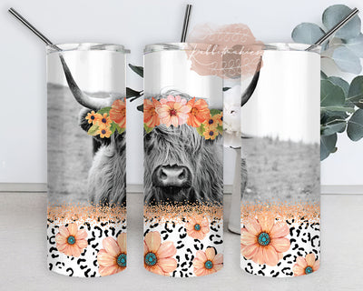 Highland Cow Tumbler Design, Cow Floral 20oz Tumbler Wrap, Leopard Floral Gemstone Tumbler Wrap, Western Png File, Cow Sublimation Design, Digital Download Sublimation Rabbitmakies 