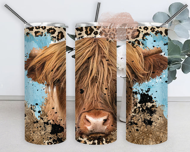 Highland Cow Tumbler Png, Cowgirl Bull 20oz Skinny Tumbler, Highland Cow Leopard Tumbler Wrap, Western Country Subliamtion Design, Digital Download Sublimation Rabbitmakies 