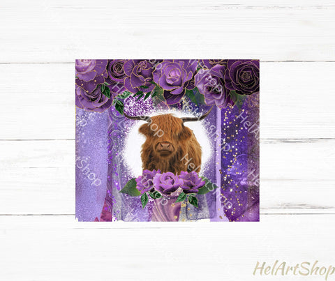 Highland Cow Tumbler PNG Sublimation, Purple SKINNY TUMBLER Sublimation _HelArtShop_ 