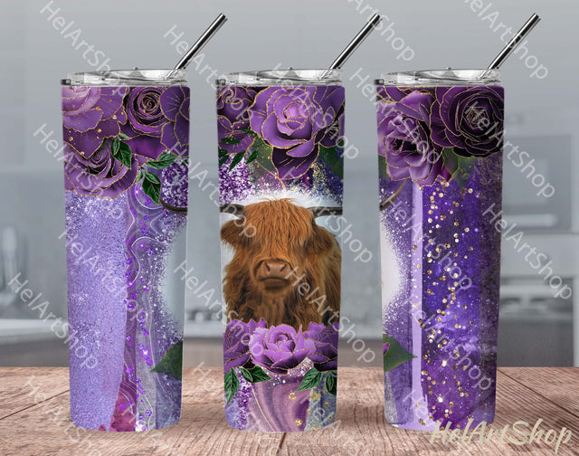 Highland Cow Tumbler PNG Sublimation, Purple SKINNY TUMBLER Sublimation _HelArtShop_ 