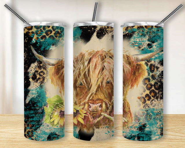 Highland Cow Tumbler Sublimation Designs, Highland Cow Tumbler Wrap Png, Sunflower Png Sublimation BouDesign 
