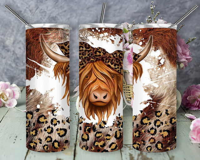 Highland Cow Tumbler Template, Western Cow 20oz Skinny Tumbler, Cowhide Leopard Tumbler Wrap, Highland Cow Sublimation Design for Straight, Instant Download Sublimation DesignSVG 