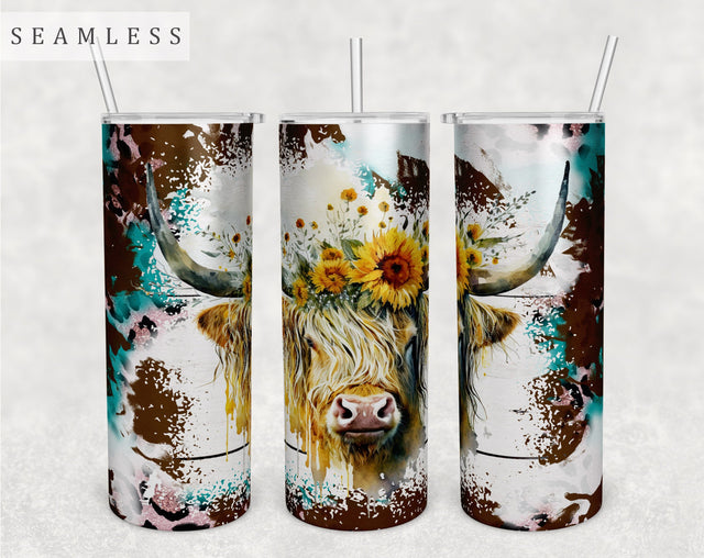 Highland Cow Tumbler Wrap, 20 Oz Skinny Tumbler Sublimation Design, Seamless Heifer Tumbler PNG Sublimation HappyDesignStudio 