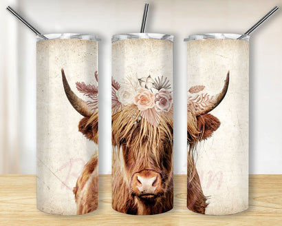 Highland cow tumbler wrap, Bull skinny tumbler 20oz, Seamless digital download, Cowgirl western sublimation tumbler Sublimation BouDesign 