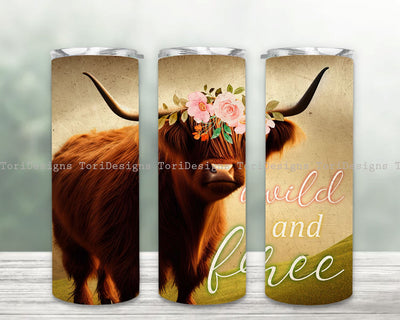 Highland Cow Tumbler Wrap, Cowhide Sublimation Design, Cow Animal Tumbler 20 oz Skinny Tumbler, Wild and Free Tumbler PNG, Digital Download Sublimation ToriDesigns 